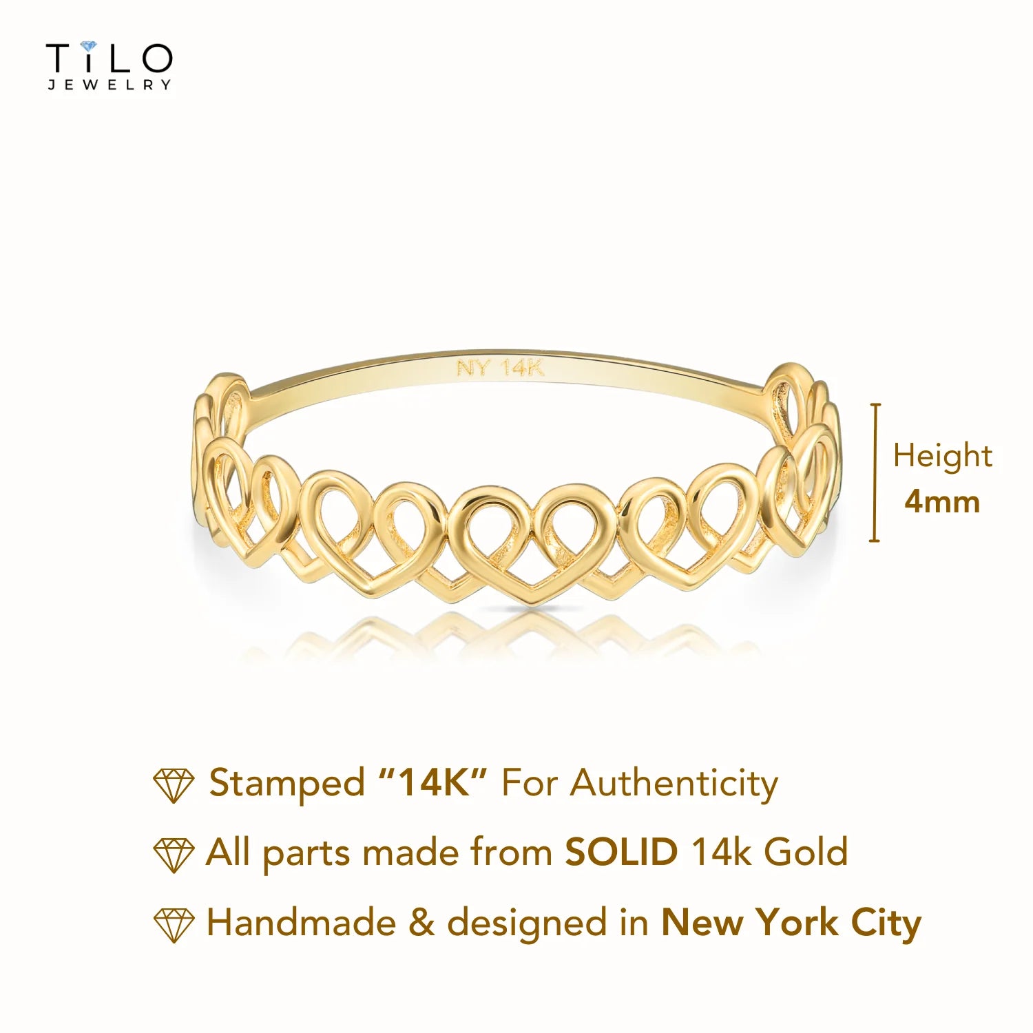 14K Yellow Gold Dainty Heart Link Ring