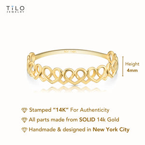 14K Yellow Gold Dainty Heart Link Ring