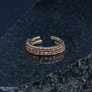Solid 14K Yellow Gold Cartilage Cuff Earrings Black Diamond Peach Sapphire Gemstone Ruby Jewelry Ear Cuff Gift Christmas New Design (Single)