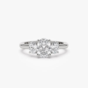 Engagement Ring Oval Shape, 1.50 Ctw 14K Gold Oval Shape Lab-Grown Diamond Three Stone Engagement Ring, Minimalist Wedding Ring, Serena