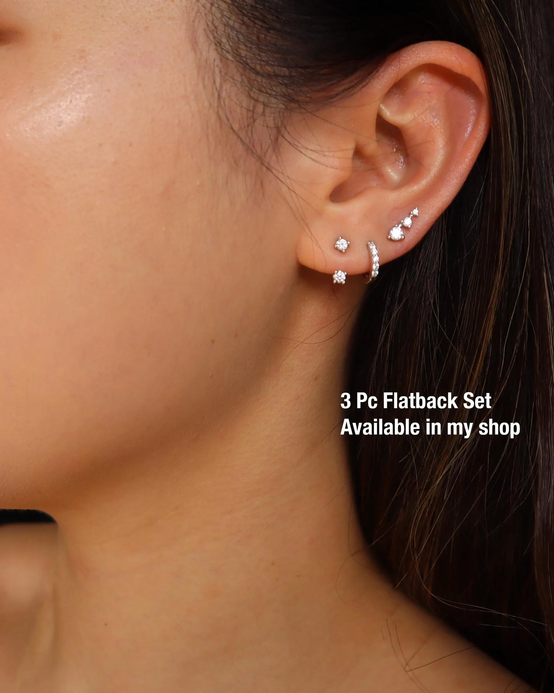 Sold as SINGLE- Waterproof 18G Titanium Flatback Front Back Earrings, Ear Jacket, Helix Stud, Tragus Stud, Daith Stud, Rook Stud