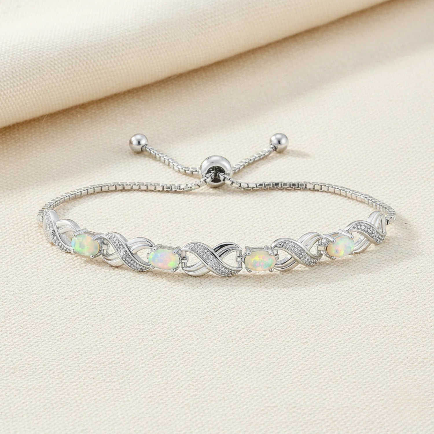 Sterling Silver Fire Opal Bracelet, Infinity Design, Adjustable Opal Bracelet, 6-9 Inch