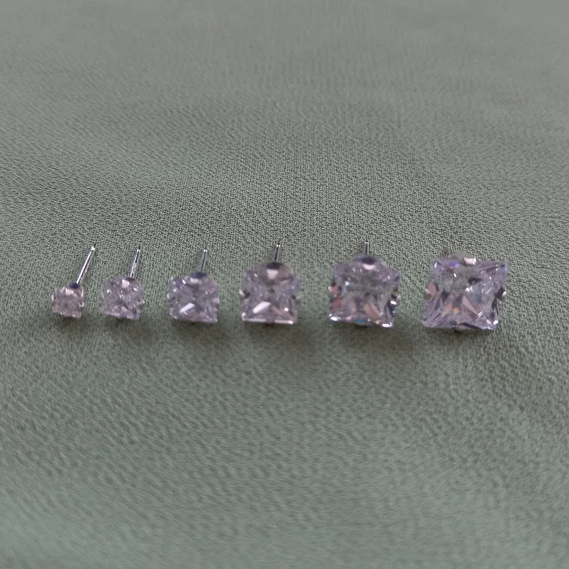 925 Sterling Silver Clear Square Cubic Zirconia Stud Earrings