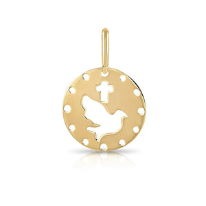 Elegant 14K Yellow Gold Dove & Cross Pendant with 18" Necklace - A Timeless Symbol of Faith.