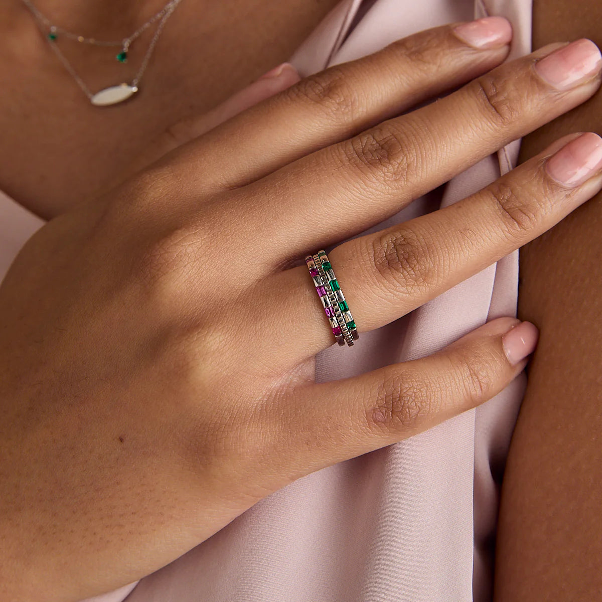 Ridged Band Ring in Solid White Gold