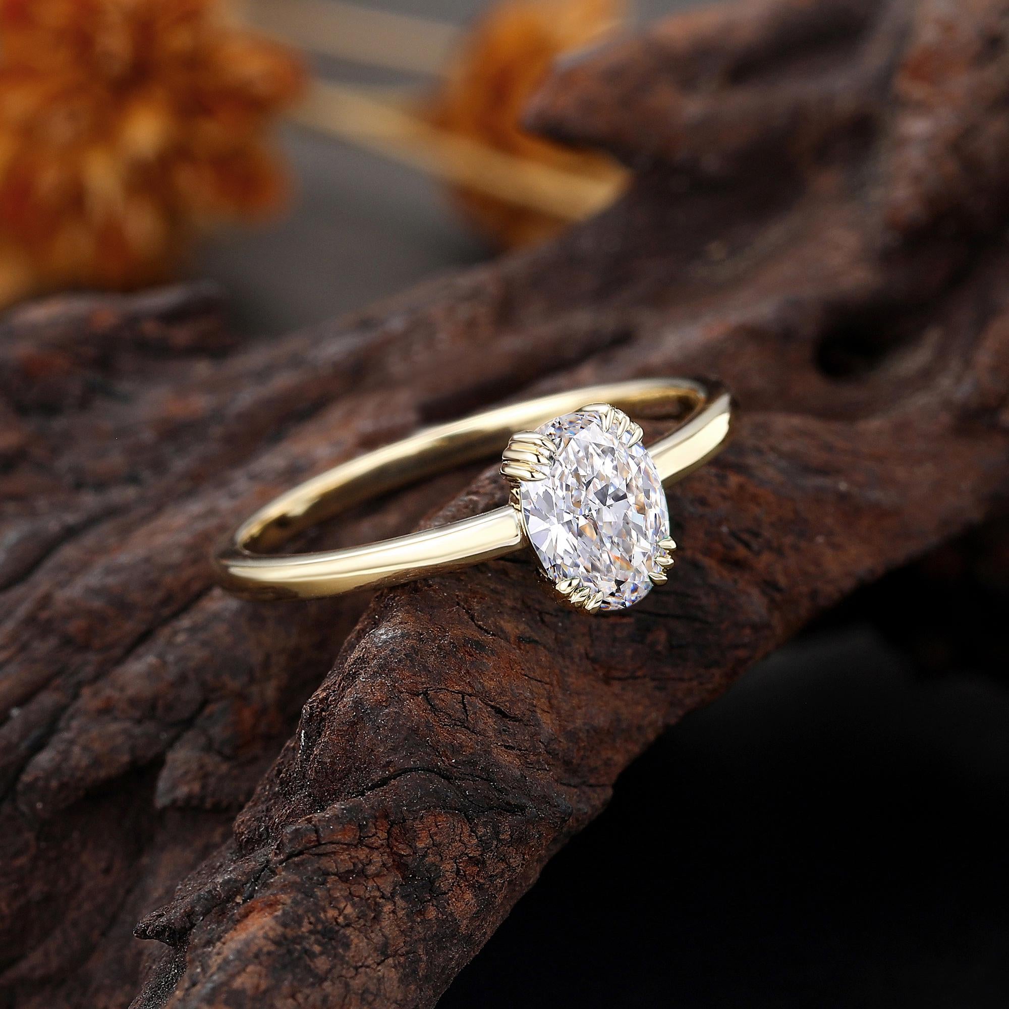 Classic Solitaire Engagement Ring,Yellow Gold Lab Diamond Ring, Oval Cut Wedding Ring, Minimalist Anniversary Ring Women,Bridal Promise Ring