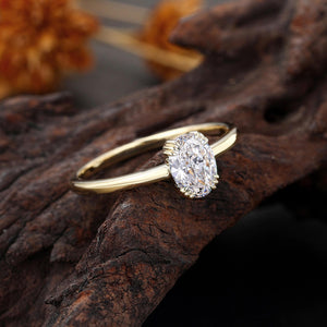 Classic Solitaire Engagement Ring,Yellow Gold Lab Diamond Ring, Oval Cut Wedding Ring, Minimalist Anniversary Ring Women,Bridal Promise Ring