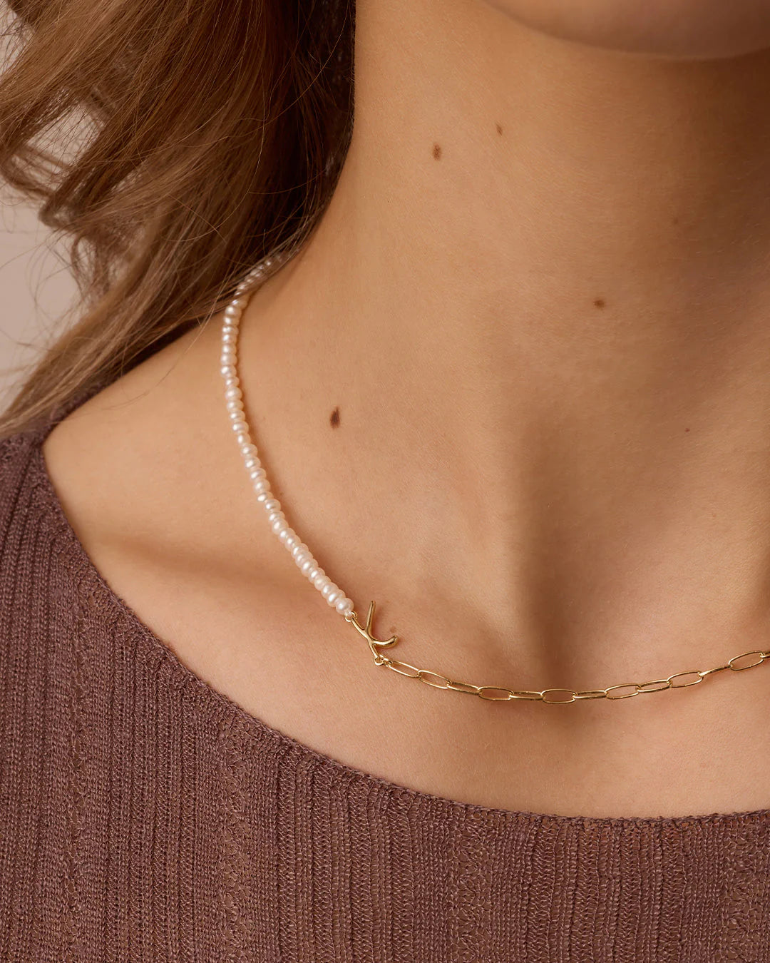 Lou Pearl Alphabet Necklace NikNenz™ Premium Gold & Diamonds