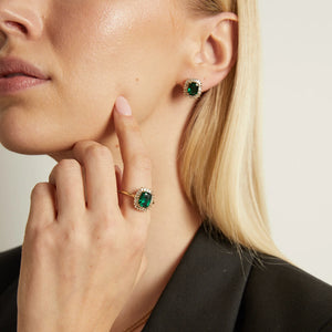 Lab Grown Green Emerald Alexandra Ring NikNenz™ Premium Gold & Diamonds