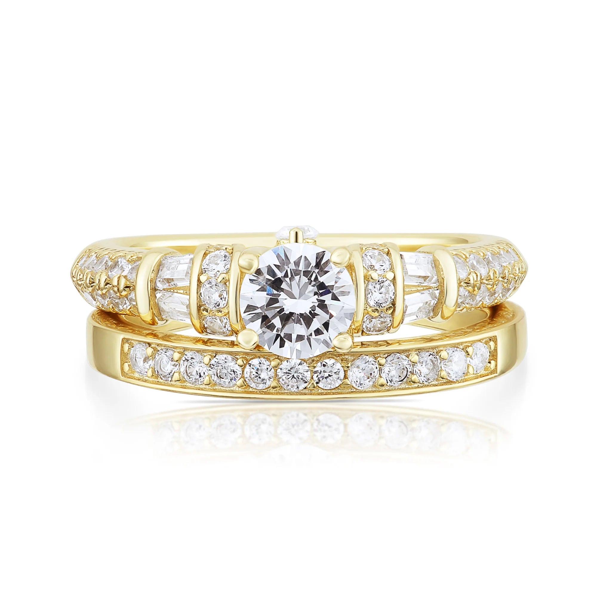 Stunning 2 Carat Round Brilliant-Cut CZ Engagement Ring Set in 925 Sterling Silver – Elegant Two-Tier Stackable Design for Proposals & Anniversaries.