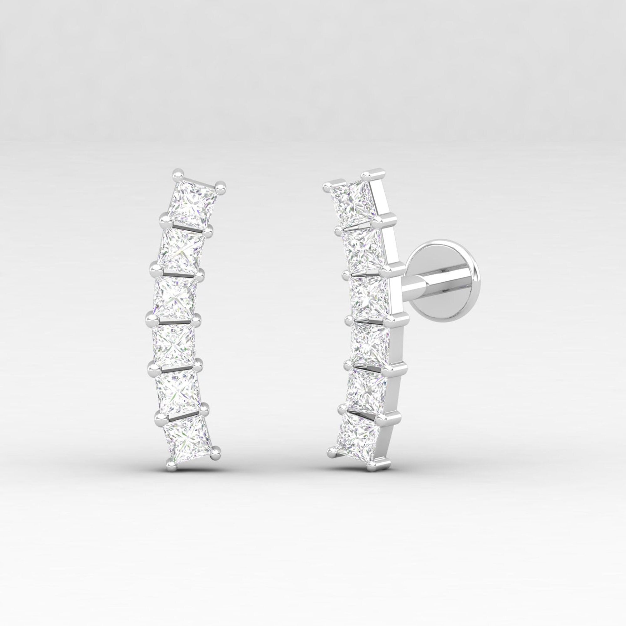 Princess Diamond Ear Climber, Princess Diamond Ear Crawler, Gift Idea , Earring for Women, Princess Cut Diamond Earrings, Diamond Earrings