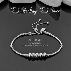 50th Birthday Elegance: Adjustable 925 Sterling Silver Statement Bracelet for Women.