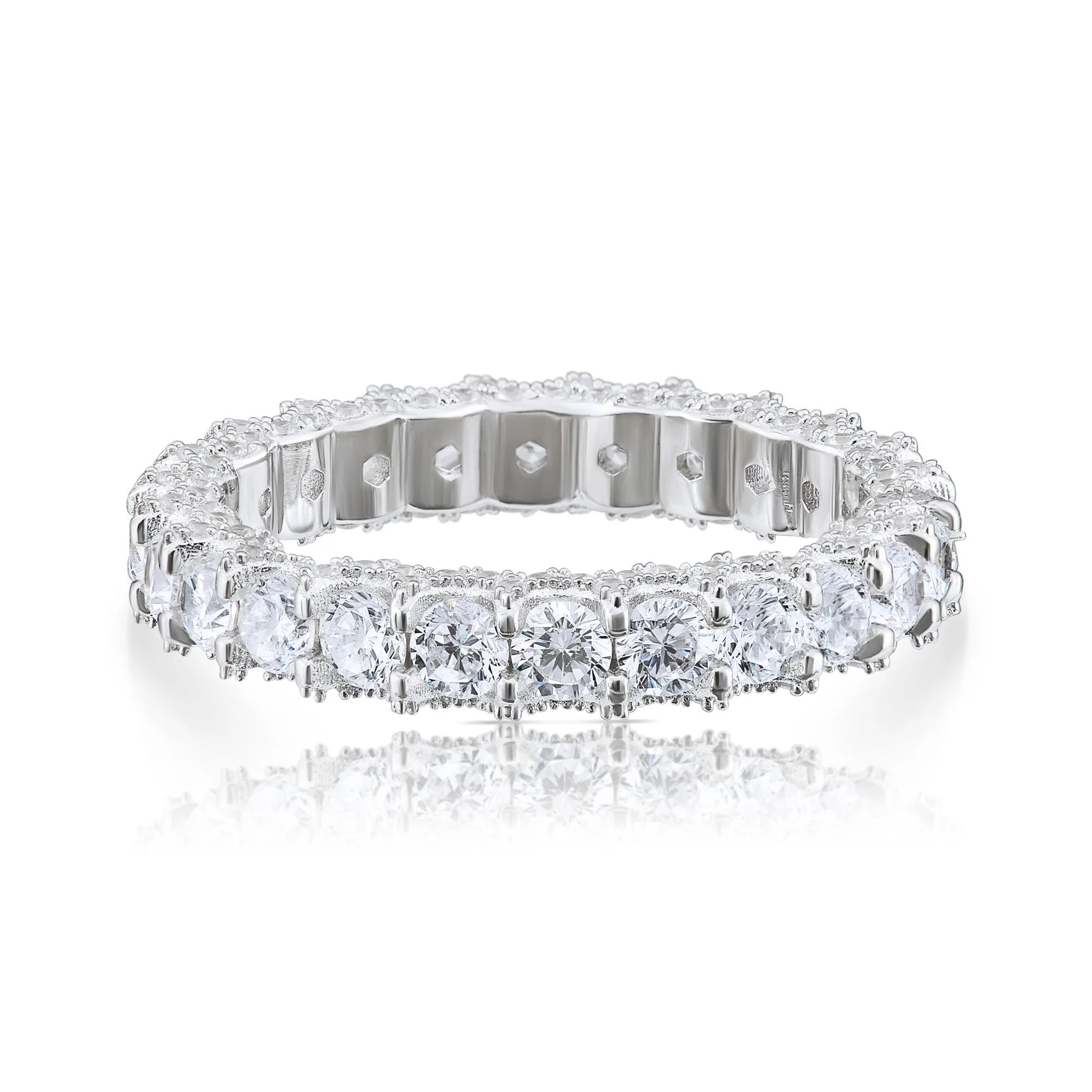Sterling Silver Simulated Diamond Eternity Band Ring, 3Mm