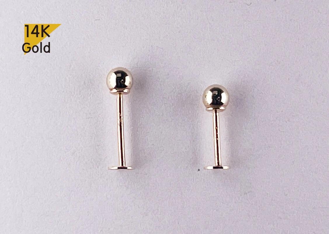 14K Solid Gold Thin Circle Earrings - 3mm & 4mm Piercing with Screw Ball Ends, Available in 4mm, 6mm & 8mm Post Barbell.