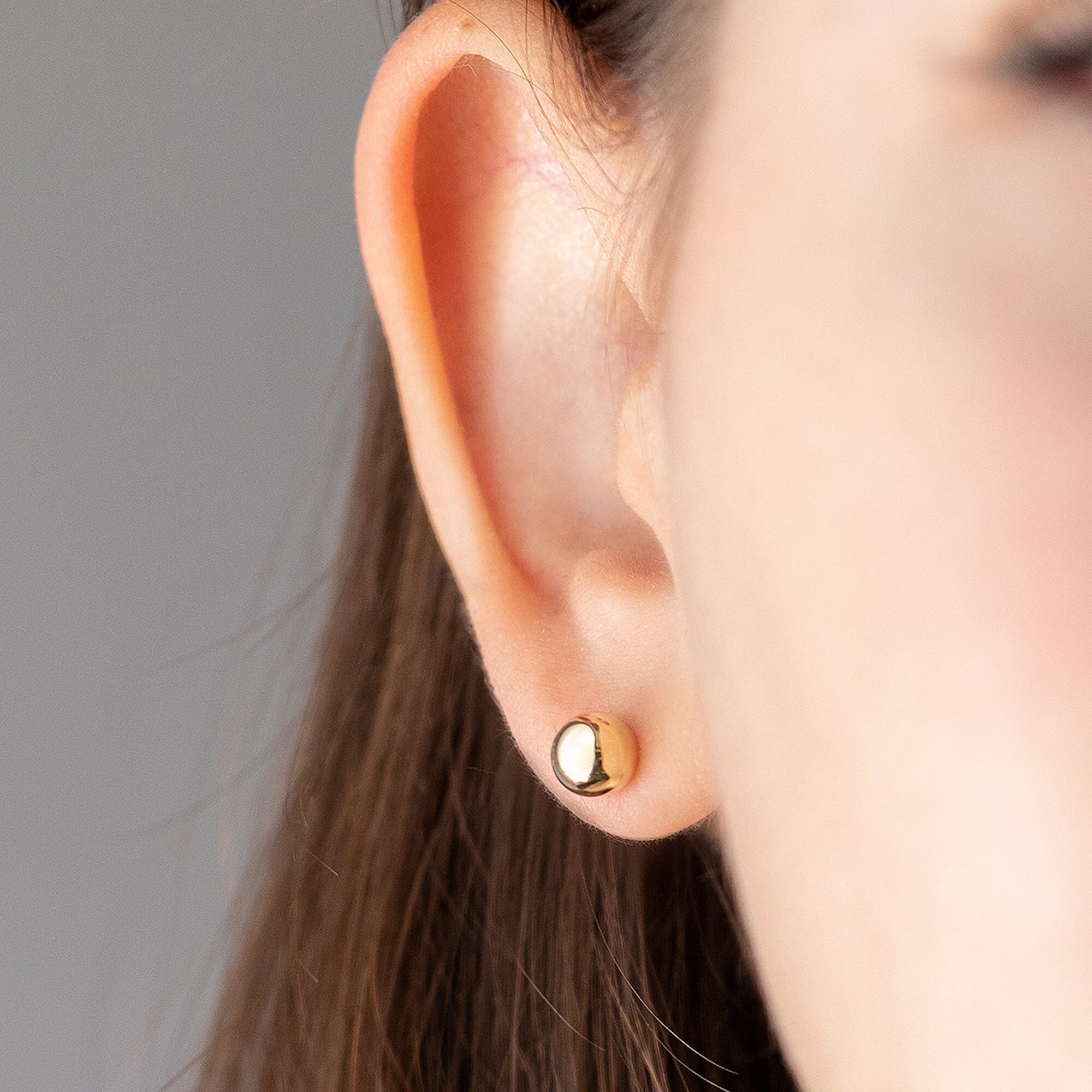 14K Real Gold High Polished Stud Earrings with Push Back Closure | Sizes: 5Mm, 6Mm, 7Mm, 10Mm | High Quality Ball Studs