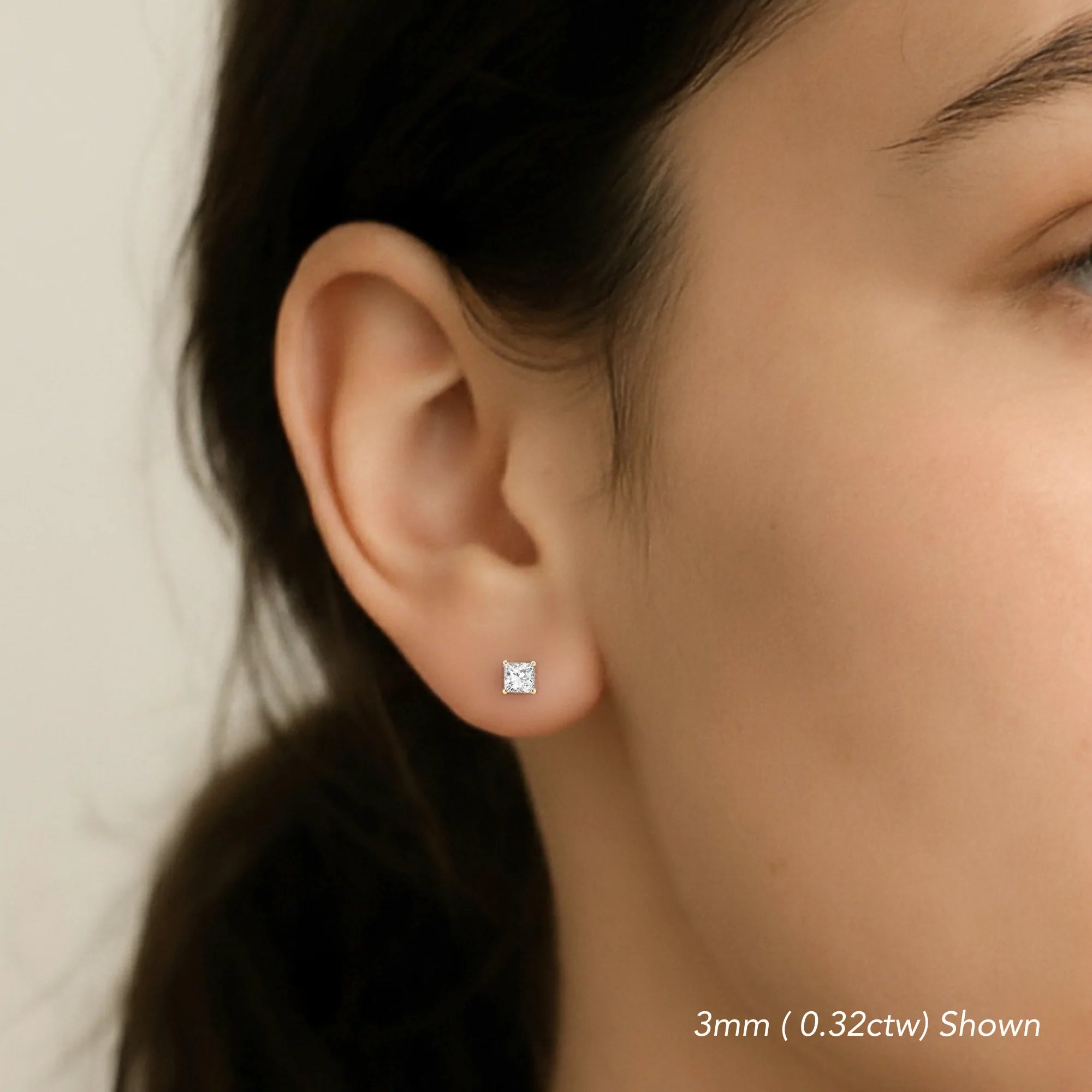 14K White Gold Lab Diamond Princess-Cut Stud Earrings, Screwback