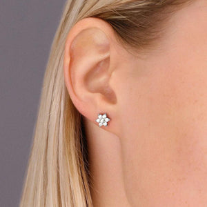 Elegant Sterling Silver CZ Flower Stud Earrings - Sparkle with Style!.