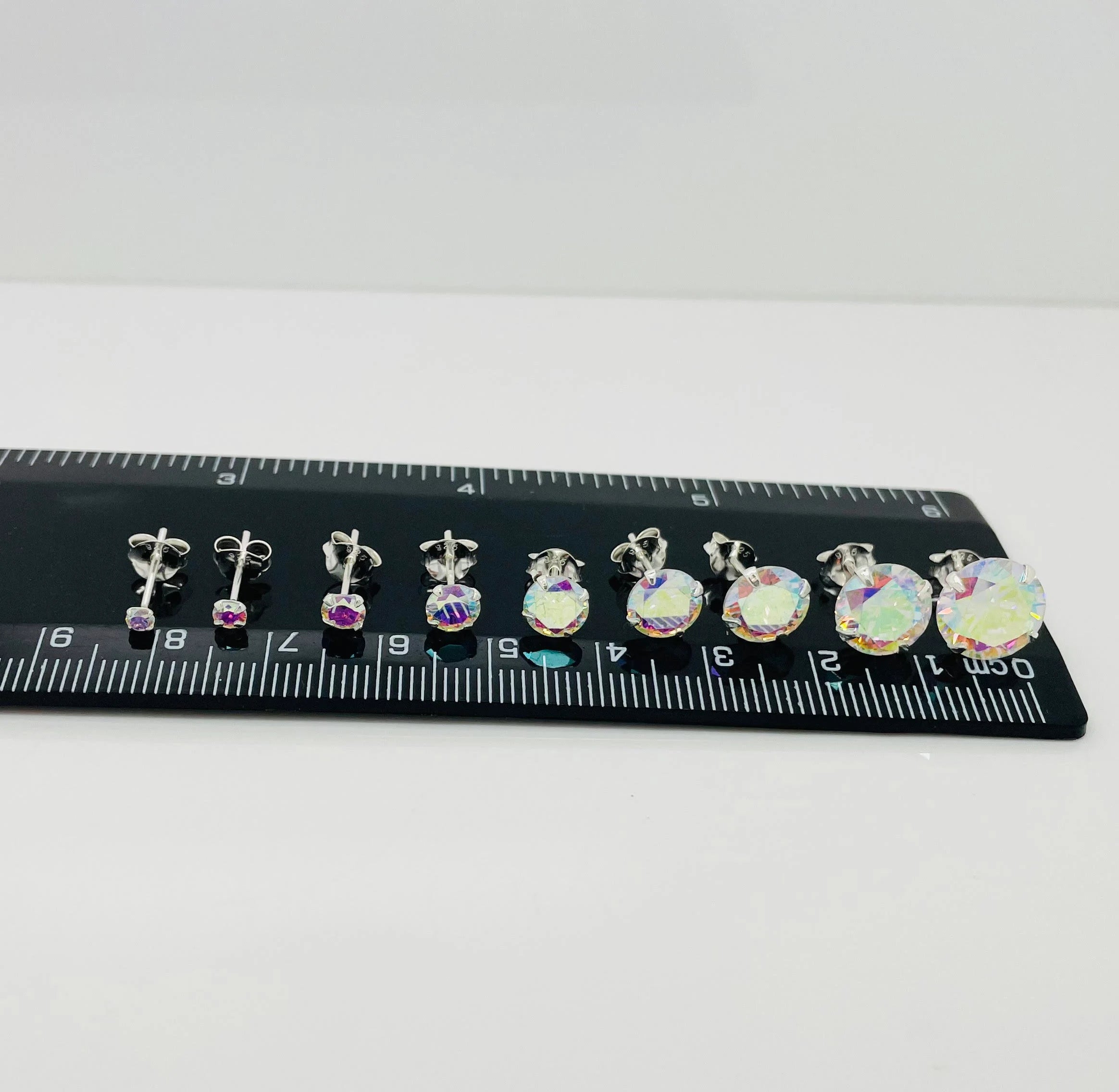 Sterling Silver Aurora Borealis Stud Earrings, Cubic Zirconia