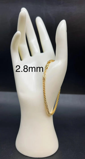 10K SOLID Gold Franco Chain Bracelet, 10K Gold Bracelet,Women Men,2Mm 2.8Mm 10K Gold Chain,Heavy Real Gold 10K Bracelet, Men and Women