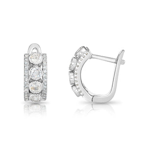 925 Sterling Silver CZ Huggie Hoops, Solid Sterling Silver Shiny CZ Hoops, Gift for Her, 14Mm, by TILO Jewelry