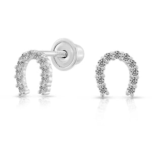 10K Gold Tiny Cute Lucky Horseshoe Stud Earrings, Screwback