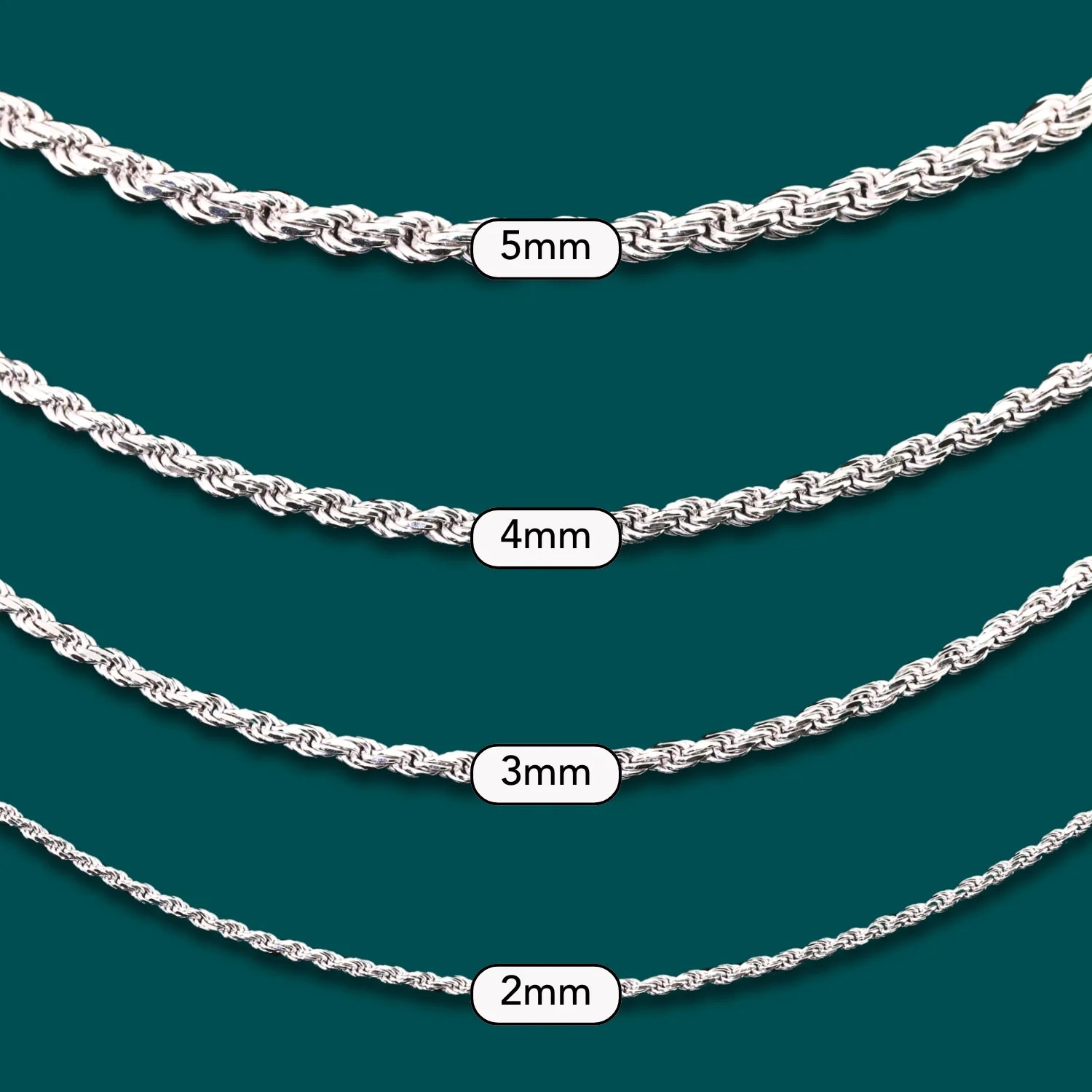 Solid Sterling Silver Rope Chain Bracelet