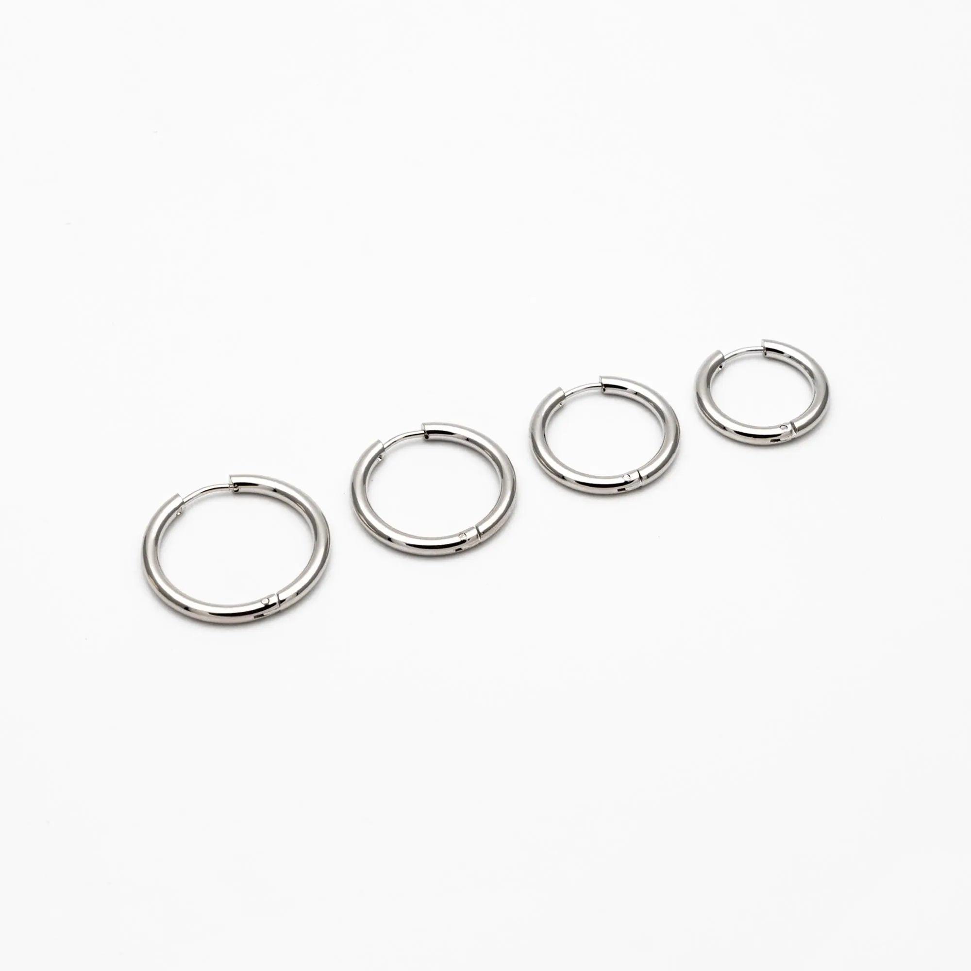 10 Pcs Gold & Silver Stainless Steel Huggie Hoop Earrings - 2.5mm Thick, 13-30mm Sizes.