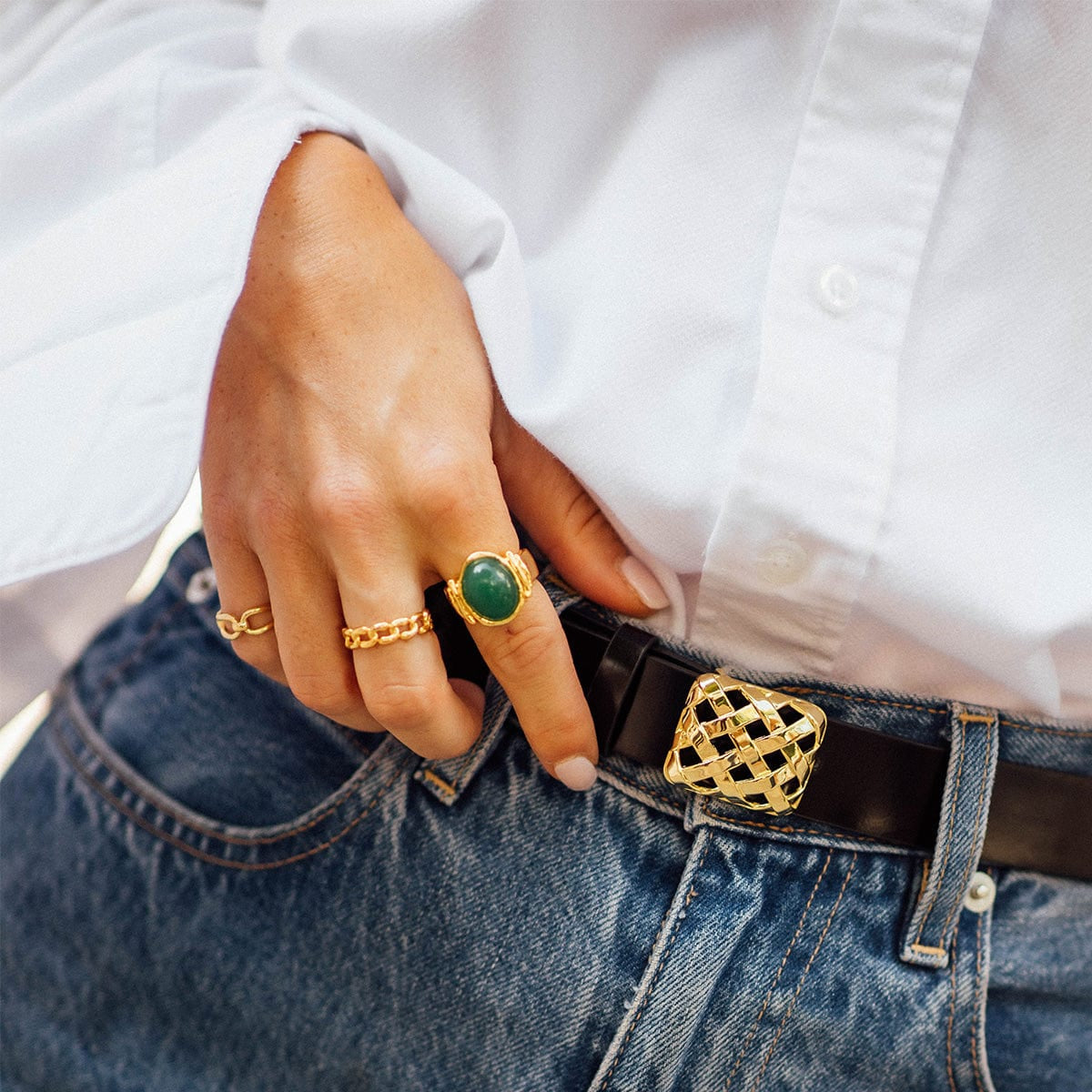 Polly Chunky Gemstone Ring 18Ct Gold Plate