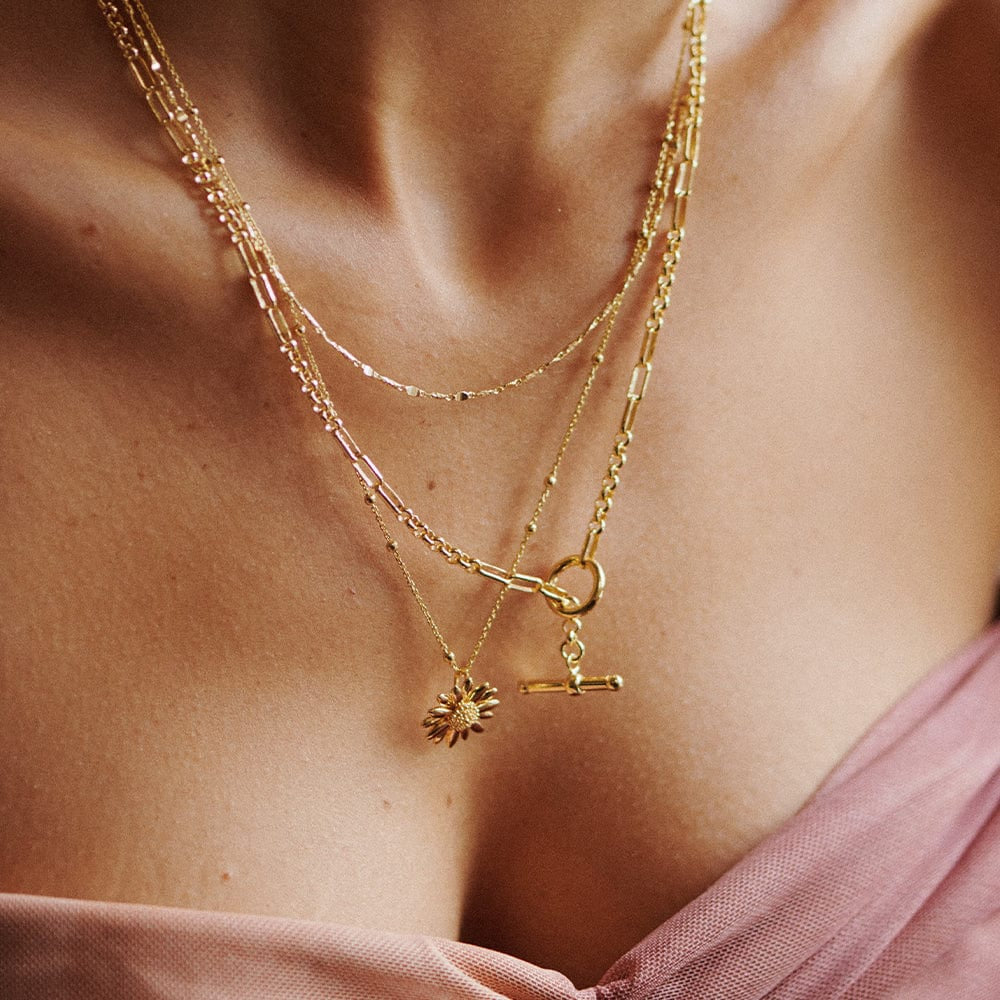 English Daisy Bobble Necklace 18Ct Gold Plate