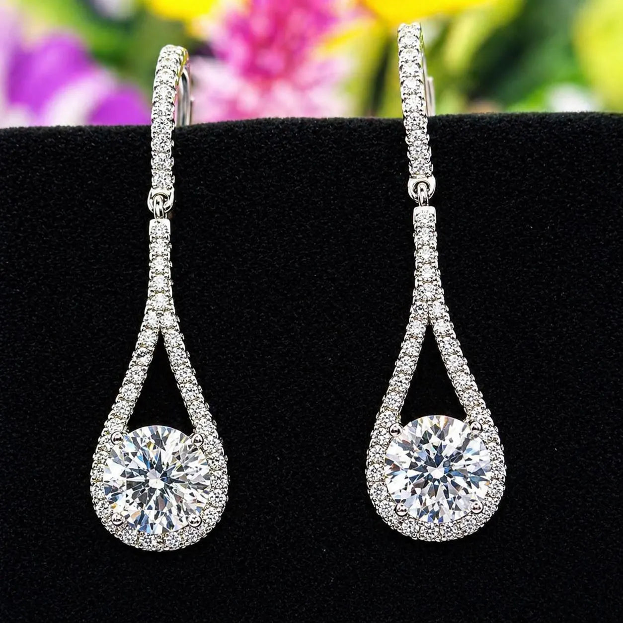 Round Cut 1 Carat VVS Moissanite Diamond Dangle Drop Earrings 925 Sterling Silver
