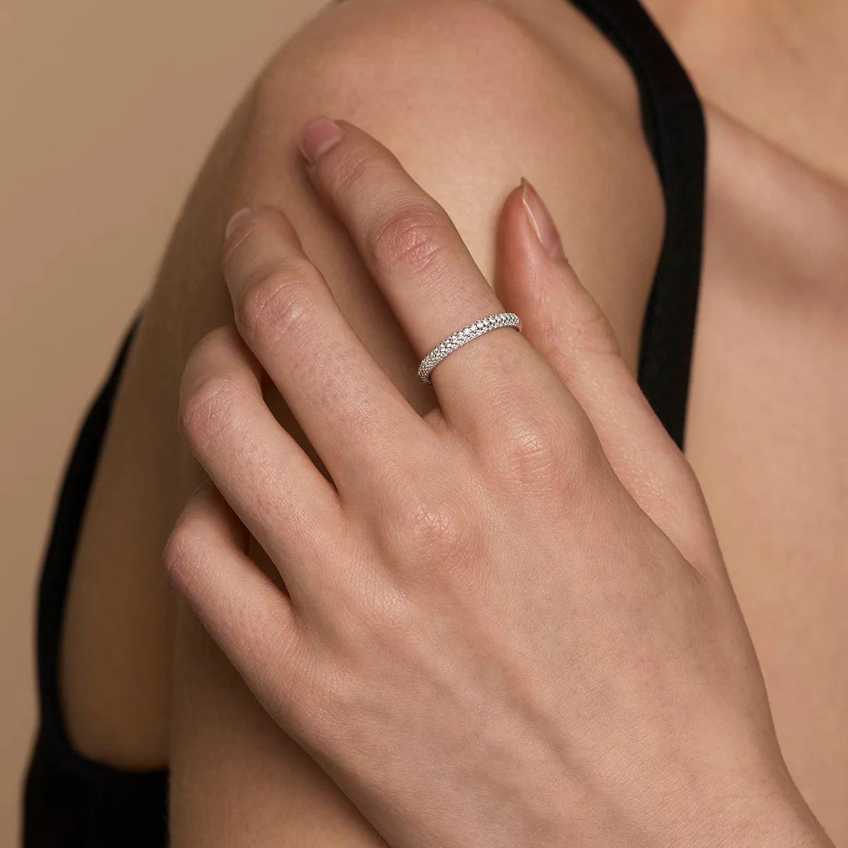 Stunning Silver Pavé Essential Band Ring – Elevate Your Style!.