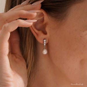 Real Freshwater Pearl Drop Earrings with Diamond, CZ Pearl Stud Earrings, Wedding Earrings, Pearl Bridal Earrings, Bridesmaid Gifts for Her