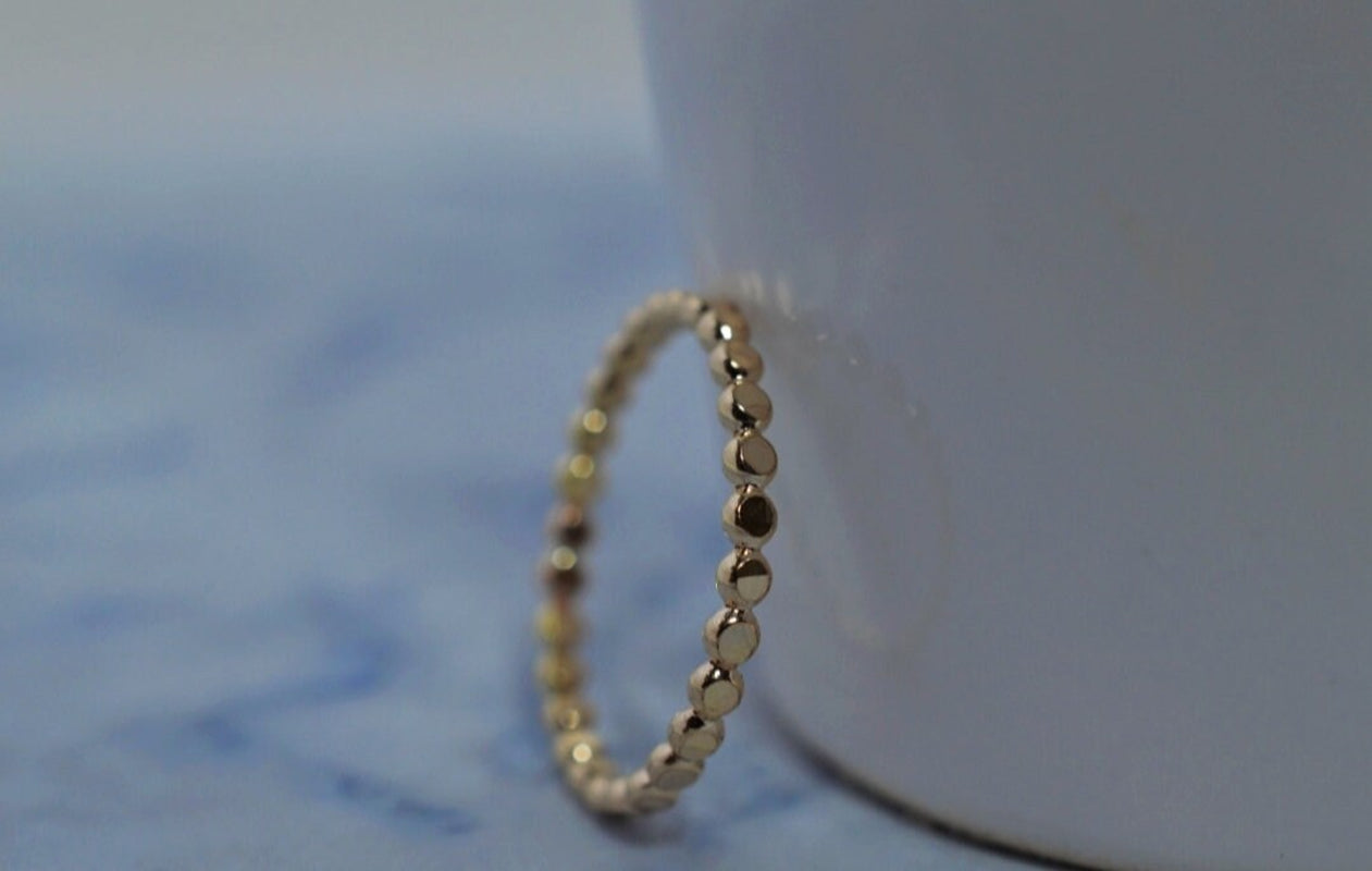 10K Solid Gold Bead Ring: Dainty Handmade Stacking Ring