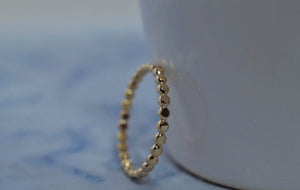 10K Solid Gold Bead Ring: Dainty Handmade Stacking Ring