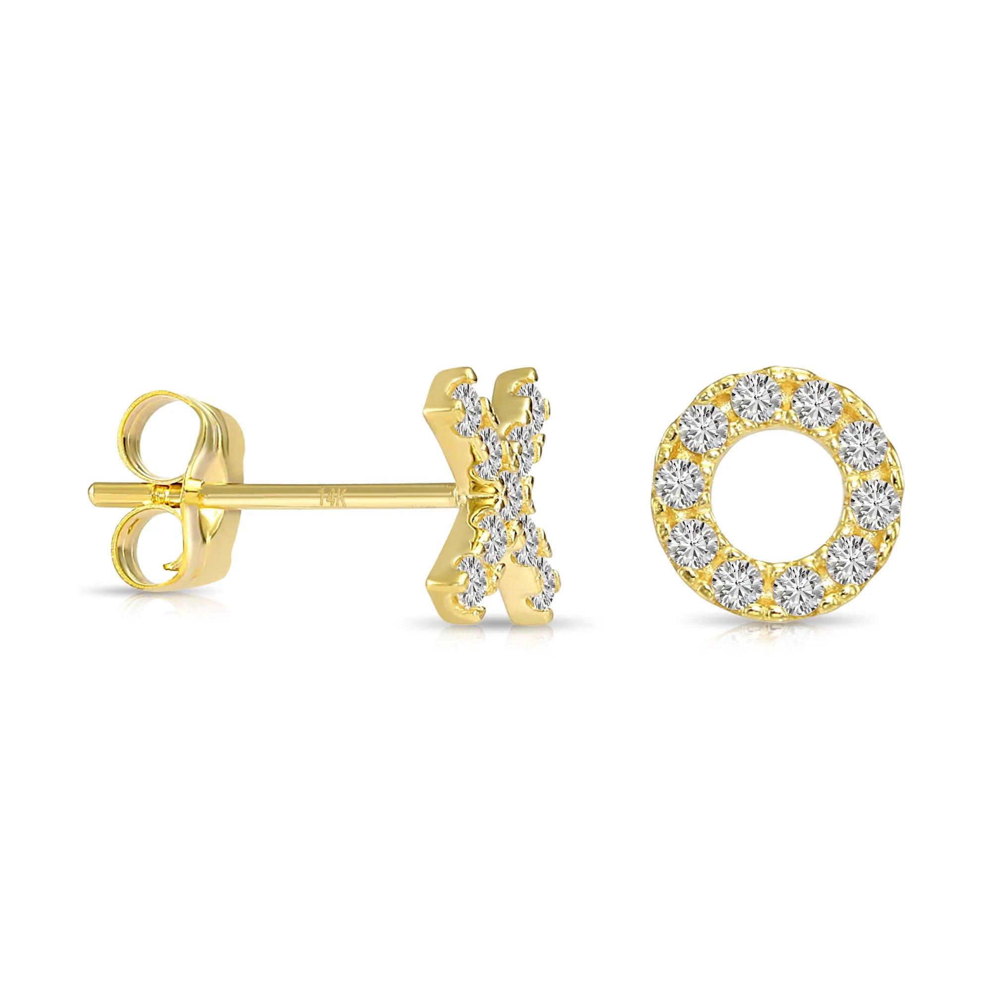 Elegant 14K Yellow Gold XO Stud Earrings - Perfect Hugs and Kisses Gift.