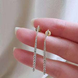 Minimalist Long Diamond Drop Earrings 14K Gold Earrings Long Dangling Moissanite Earrings Perfect Bridesmaids Gift for Her Valentine Gift