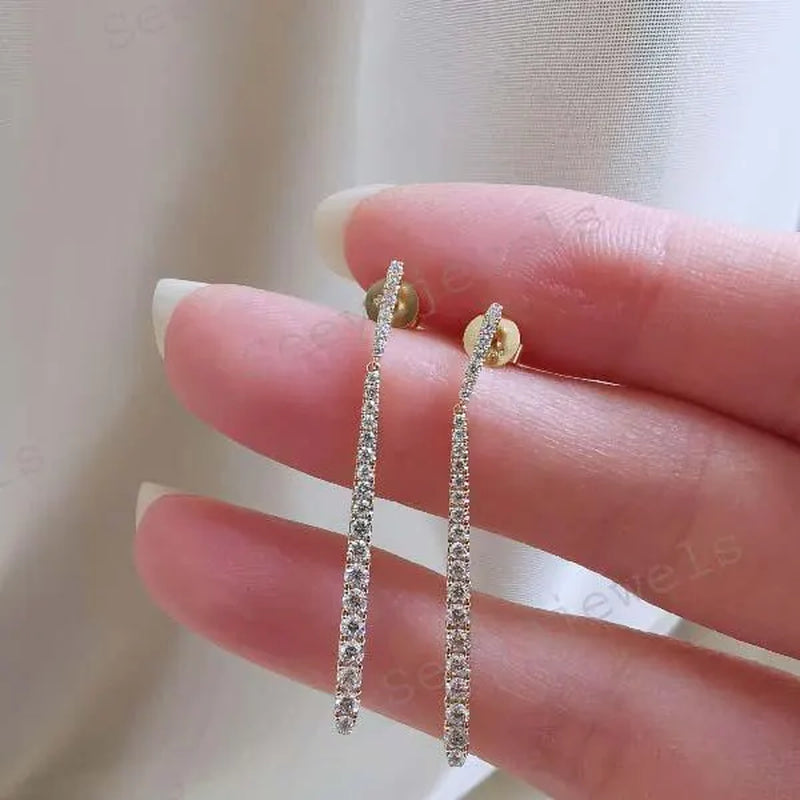 Minimalist Long Diamond Drop Earrings 14K Gold Earrings Long Dangling Moissanite Earrings Perfect Bridesmaids Gift for Her Valentine Gift