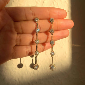 925 Sterling Silver Post Long Tassel Gold and Silver Diamond Dangle Drop Earrings| Gold Silver Tassel Earrings| Bridal Wedding Earrings