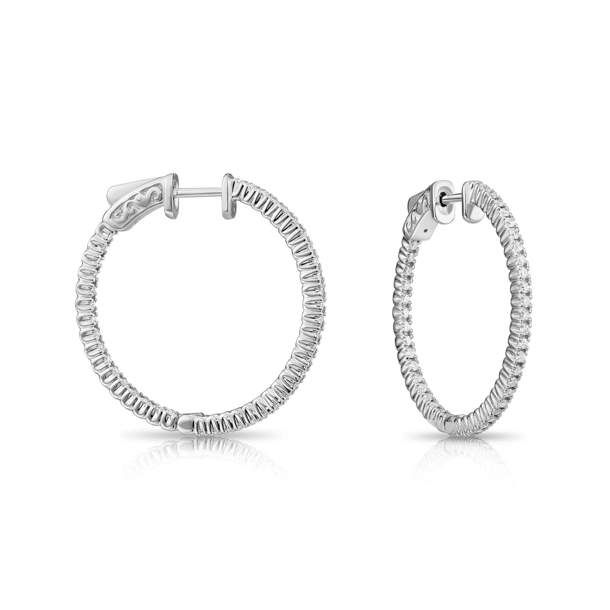 Stunning 14K White Gold Diamond Hoop Earrings – 0.80 Carats of Elegance.