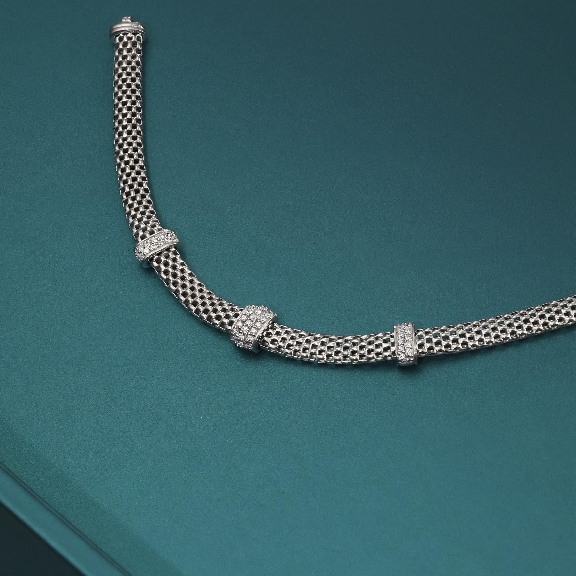 Elegant Sterling Silver Three Station Italian Handmade Bracelet - 7.5 Inches with Secure Lobster Clasp.