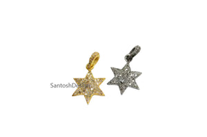 Sterling Silver Star Pendant, Pave Diamond Charm, Handmade Jewelry (28X16 MM)