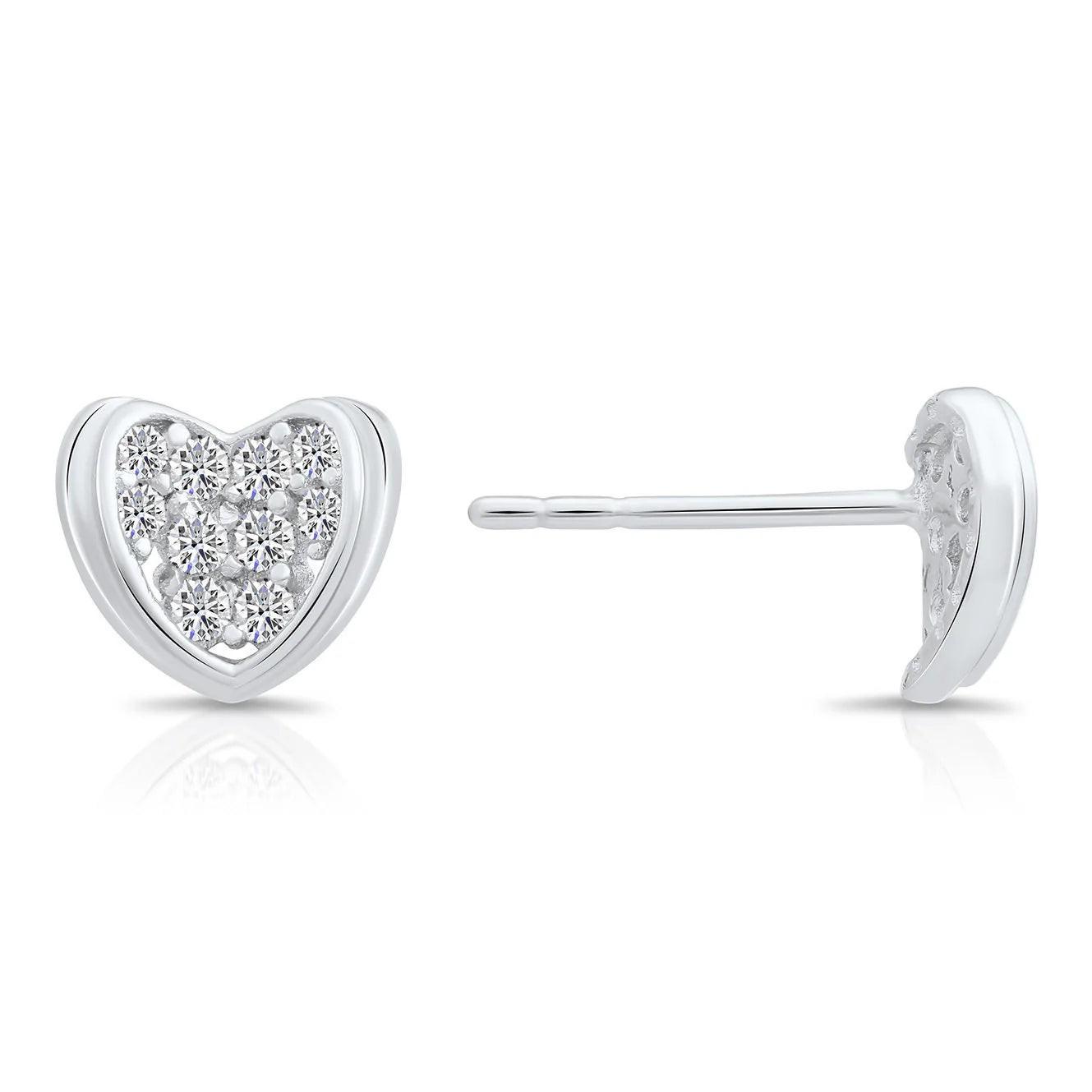 Elegantly Crafted CZ Curved Heart Stud Earrings in Sterling Silver.
