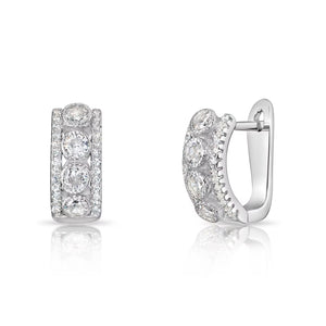 925 Sterling Silver CZ Huggie Hoops, Solid Sterling Silver Shiny CZ Hoops, Gift for Her, 14Mm, by TILO Jewelry