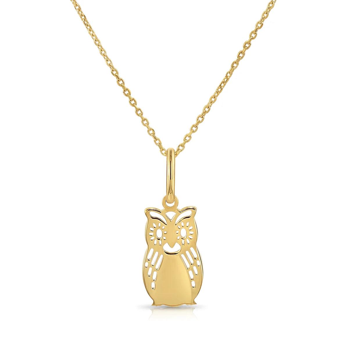 Charming 14K Yellow Gold Owl Pendant Necklace - Elevate Your Elegance with a Whimsical Touch.