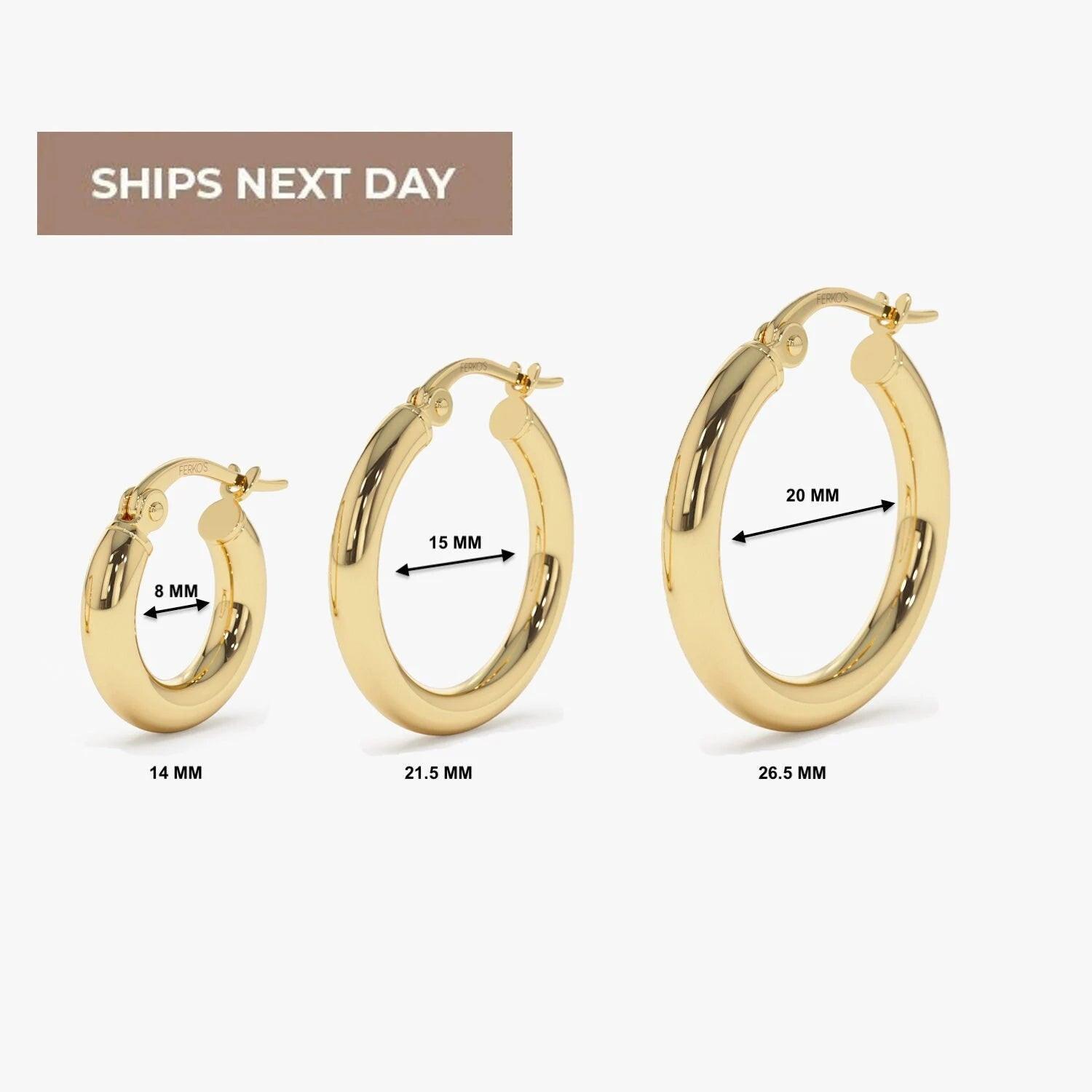 Dainty 14K Gold Hoop Earrings - 3MM Thickness, Available in Small, Medium & Large Sizes, sold as a Pair.