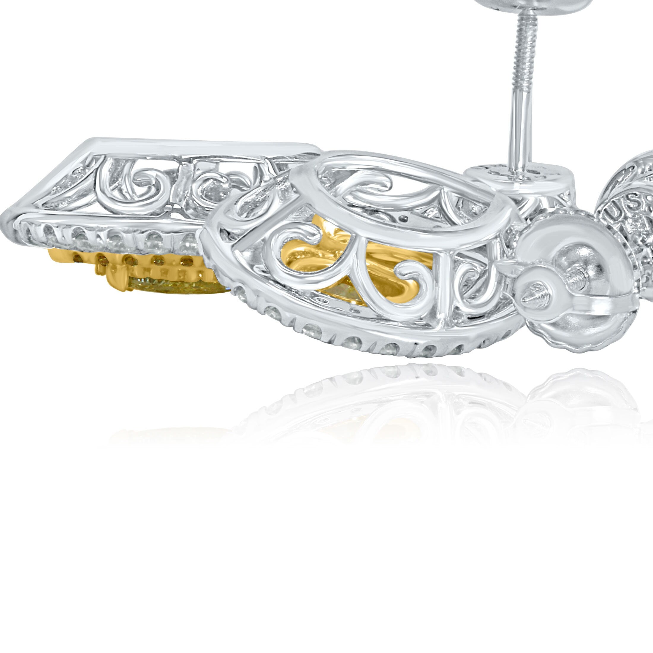 1.62Ct Fancy Yellow Pear Diamond Drop Earrings, 14K White Gold
