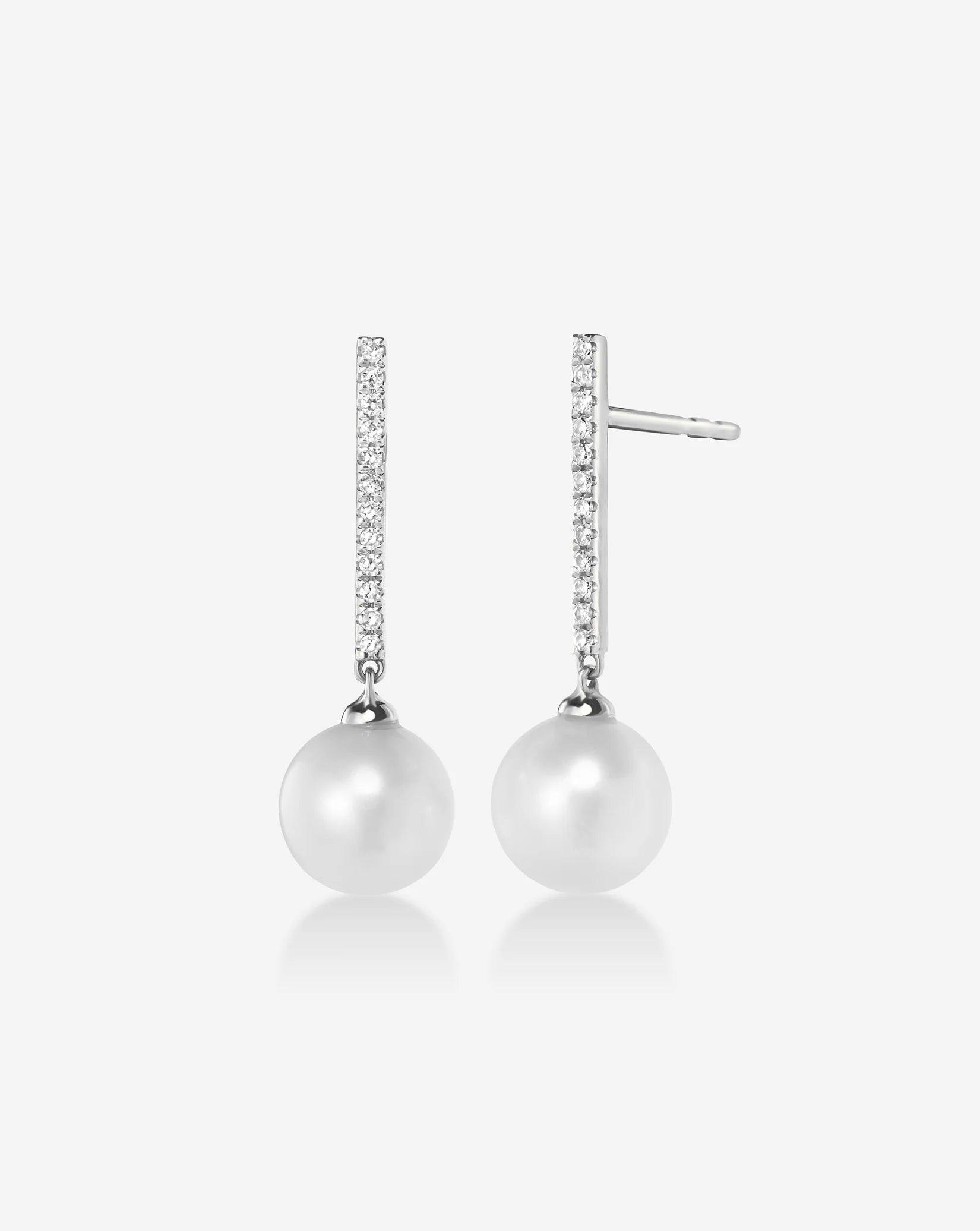 Elegantly Chic Diamond & Pearl Drop Earrings.