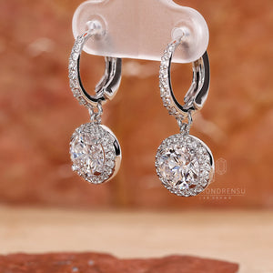 Round Diamond Dangle and Drop Earrings for Women, 1 to 2 Ct Lab Grown Diamond Earrings, Gifts for Women, Halo Diamond Earrings, Gift for Her