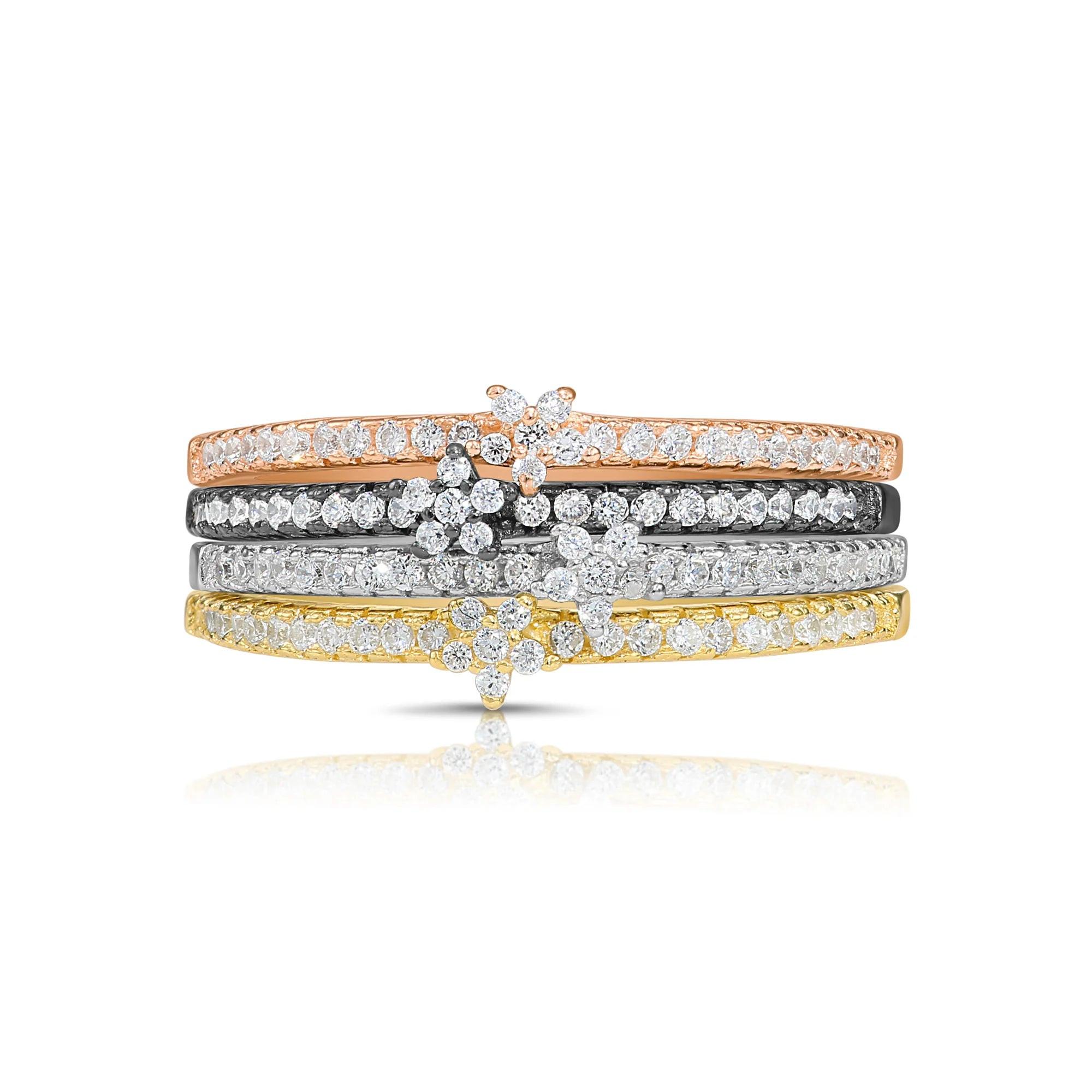 Dainty Sterling Silver Flower Stackable Band Rings Set – Perfect for Birthdays, Anniversaries & Everyday Spring Style.