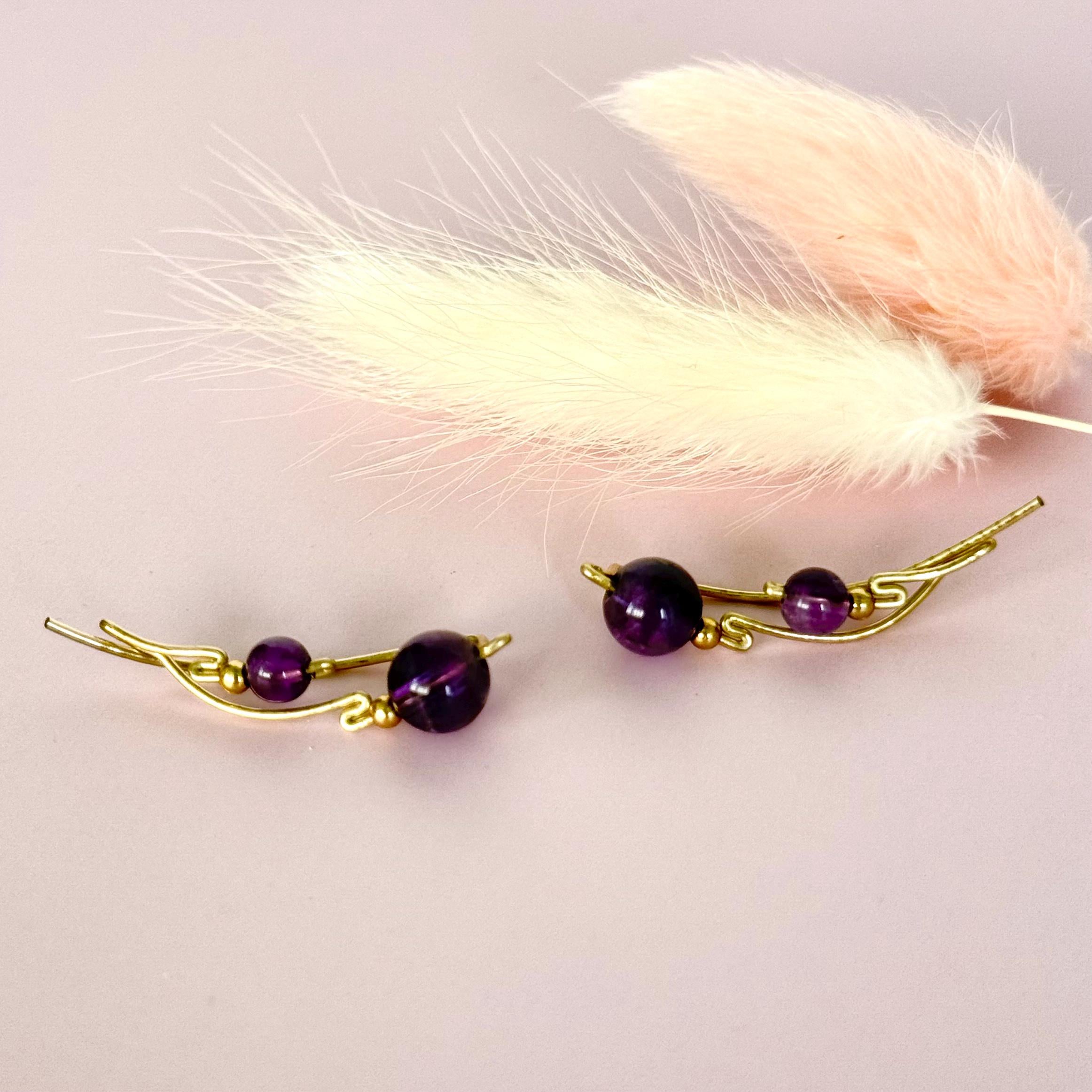 Gold Ear Climbers, Minimalist Handmade Jewelry Gift for Her